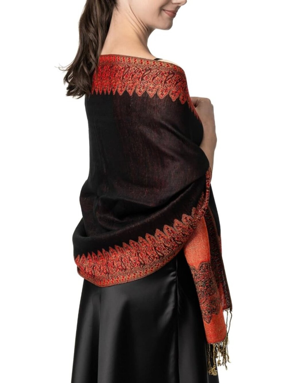 Elegant Reversible Paisley Border Pashmina Shawl Wrap Scarf - Versatile Fashion